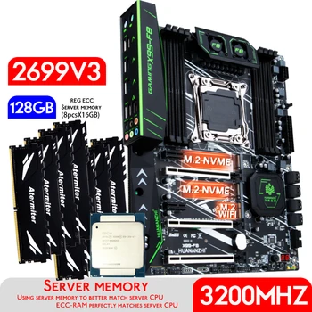 HUANANZHI X99 F8 Plokštė Rinkinys Su E5 2699 V3 CPU Procesorius, 128 GB ( 8 X 16G ) DDR4 ECC RAM Atminties LGA 2011-3 Rinkinio M. 2 NVME ATX