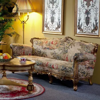 Europos stiliaus medžio masyvo beržas dekoruoti su aukso folija raižyti mediniai rėmeliai abrikosų dekoracijos lady dvigubai villa sofa