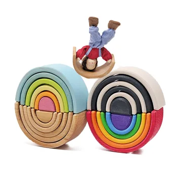 Mini 6 Gabalus Macaron Rankų Darbo Vaivorykštė Stacker Lizdus, Dėlionės, Žaislų, Tunelio Krovimas Žaidimas Montessori Žaislai, Kūdikių Medinė Vaikiška Žaislas