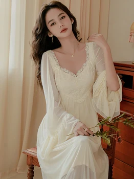 Moterys Vasarą Prancūzijos Seksualus Pajama Naktį Suknelė Princesė Sleepwear Derliaus Saldus Pasakų Akių Ilgai Namų Suknelė Viktorijos Nightgowns