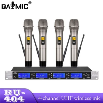 AOSHEN RU-404 Karaoke 4 Belaidžių Mikrofonų UHF Nešiojamą Apykaklės Microfono Sistema