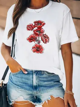 Mados Moterų marškinėliai Harajuku 2023 Vasaros Trumpas Rankovės Marškinėliai Moteriška Lady Gėlių 90-ųjų Stilius, Grafinis Streetweaer Y2k Drabužių Viršų