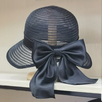 Elegantiškas Juostelės Bowknot Vasaros Skrybėlės, Plačios Kraštų Kibiro Kepurę Moterims Lady Atgal Atidarymo Kentukis Derbis Bažnyčios Paplūdimio Skrybėlę Proga Bžūp