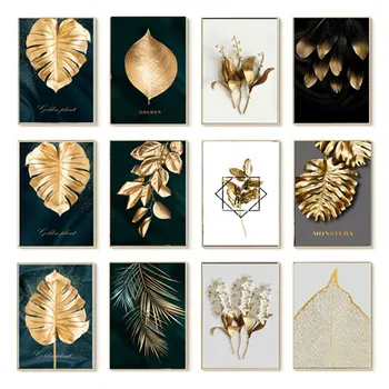 Naujausia Kolekcija Aukso Augalų Lapai Nuotrauką Sienos Plakatas Modernaus Stiliaus Drobės Spausdinti Tapybos Meno Eilėje Kambarį Dekoro