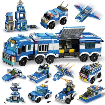 762Pcs Miesto Policijos Patrulių Automobilį Transporto priemonės Plokštumos Lėlės Kūrimo Bloką 8-in-1 vaikiškas Žaislas