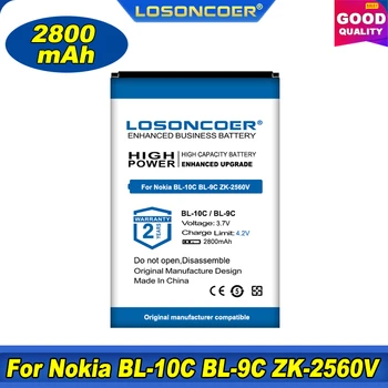 100% Originalus LOSONCOER 2800mAh BL-9C BL-10C Baterija Nokia BL-9C BL-10C ZK-2560V