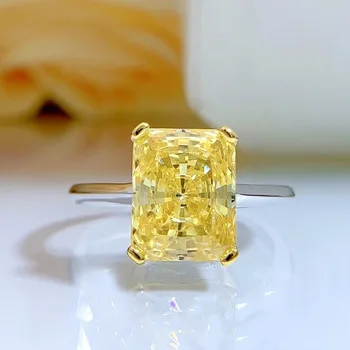 2023 m. Naujas s925 sidabro yellow diamond 8 * 10 Radianas žiedas yra mažas mados gatvės fotografiją moterų papuošalai