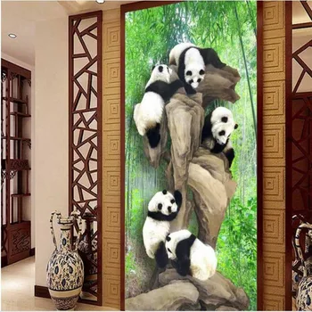 wellyu Pritaikyti didelių sienų tapyba bambuko panda 3D įėjimas fono sienos tapetai papel de parede para quarto