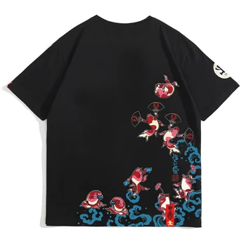 T LACIBLE Streetwear Harajuku Hip-Hop Marškinėliai Vyrams Žuvų Kinijos Kanji Spausdinti Marškinėliai Medvilnės 2023 Vasaros Atsitiktinis Trumpas Rankovės Juoda