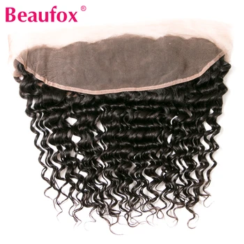 Beaufox 13*4 Giliai Banga Priekinės Brazilijos Giliai Banga Žmogaus Plaukų Nėriniai Priekinio Uždarymo Su Kūdikių Plaukus Remy Natūralių Spalvų 8-20