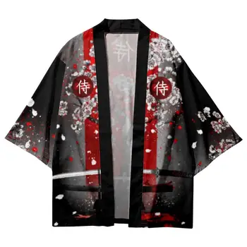 Streetwear Vyrų Megztinis Japonijos Haori Vasaros Paplūdimio Yukata 2023 Mados Gėlių Spausdinti Kimono Atsitiktinis Marškinėliai Topai