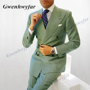 Gwenhwyfar Gress-žalia Patalynė Aukštos Kokybės Kostiumas Homme Slim Fit 2 vnt Mados vyriški Kostiumai Groomsmen Prom Smokingas Vestuvių