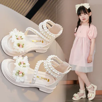 Romos Vaikų Sandalai mergaitėms 2023 Mados gėlių batai vaikams Duobute vaikai Paplūdimio bateliai mergaitėms vasaros Sandalai Princesė batų