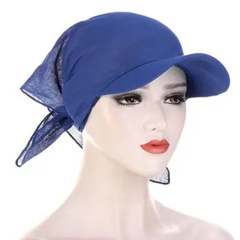 2023 Moterų Kraštų Bžūp Saulės Skydelis su Pre-Susieta Turbaną Kepurės Galvos Skara Vėjo Bandana Vientisų Spalvų Paplūdimio Skarelė Lauko Skrybėlę