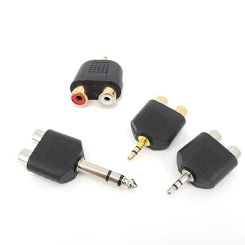 1/4 colių Audio stereo 3pole 3.5 mm 6.5 6.35 mm Male Plug 2 Dual Rca Female Jack Y Splitter Jungtis, Keitiklis, AV Adapteris a