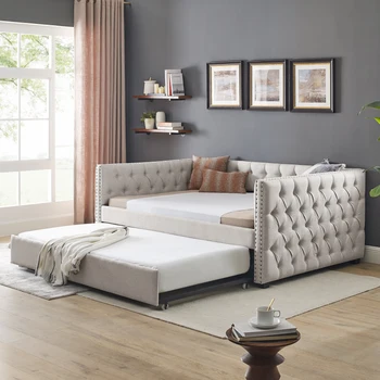 Sofa-lova, kvadratinės rankos su mygtukais ir vario vinys, modernus paprasta smulkūs namų ūkio ekonomikos sofa-lova