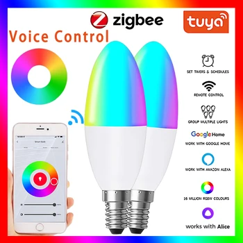 Balso Kontrolės Lemputė Tuya Zigbee Nuotolinio Valdymo Per Alexa 