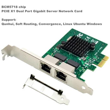 PCIE X1 Dual Port Gigabit Server Tinklo plokštė RJ45 Laidinio Suderinama WOL PXE VLAN BCM5718