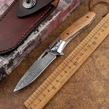 Lauko kišenėje VG10 Damasko plieno peilis graikinių riešutų + plieno rankena taktinis kempingas medžioklės, savigynos vaisių sulankstomas peilis aštrus