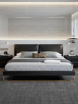 Italijos minimalistinio oda lova Nordic light luxury modernus minimalistinio stiliaus odinis dydžio miegamojo minkšta lova