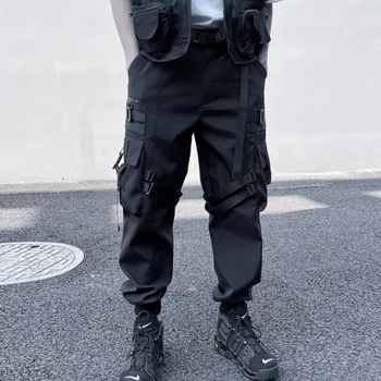 2023 Krovinių Pants Mens Techwear Stiliaus Taktinis Atsitiktinis Kelnės Harajuku Hip-Hop Sagtis Juostelės Diržas Elastinga Juosmens Kelnės