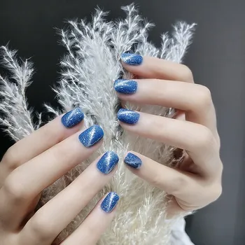 False Nagai Katės Akis Mėlyna Iceing Skaidri Rožinė Konkurso 24pcs prancūzijos Trumpas Paspauskite Ant Padirbtų False Nails Art Neteisingų Nagų Patarimai