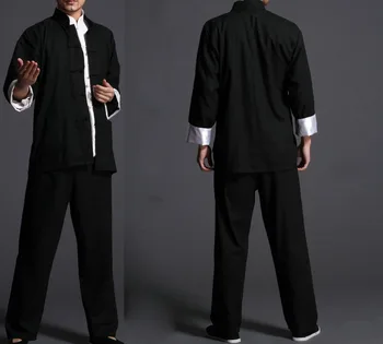 3pcs/set Vyrų medvilnės&lino Kovos menų Tango kostiumai vyrų wing chun uniformstai chi kung fu drabužių setsblack/mėlyna/smėlio spalvos balta