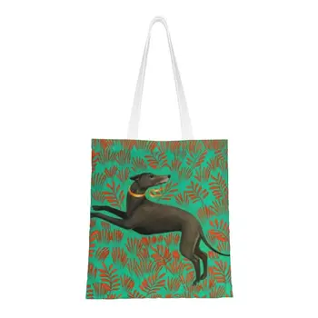 Kawaii Sihthound Kurtas Gėlės Meno Nešti Pirkinių Krepšys Perdirbimo Šuo Gyvūnų Drobės Bakalėjos Peties Shopper Bag