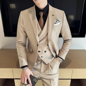 (Švarkas+Liemenė+Ziajać) Naujausias Dizaino vyriški Verslo High-end Paprastas Kostiumas Mados Jaunikis Vestuvių Etape Suknelė Vyras Slim Fit Socialinės Kostiumai