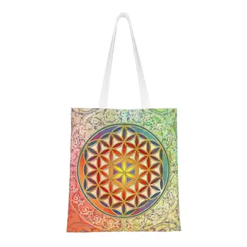 Mielas Gėlių Gyvenimo Derliaus Geometrinis Nešti Pirkinių Krepšys Perdirbimo Mandala Drobės Bakalėja Peties Shopper Bag