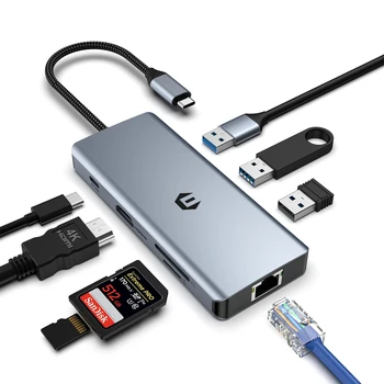 USB C Hub, 8 1 USB C Adapteris su Dvejopo Ekrano 4K HDMI, USB, C Docking Station 