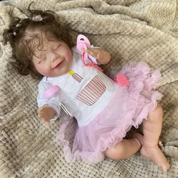50CM Jau Baigtas Reborn Baby Lėlės balandžio Šypsena Mergina Plaunamas Visas Vinilo, Kūnas arba Minkštu Skudurėliu Kūno 3D Dažytos Tikroviškos Lėlės