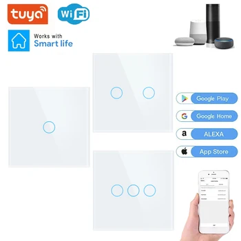 WIFI Sienos Touch Sensorius Jungiklis ES RF433+ WIFI Smart Šviesos Jungiklis 1 2 3 Gauja 220V Tuya Smart Home Rinkinys Paramos Alexa 