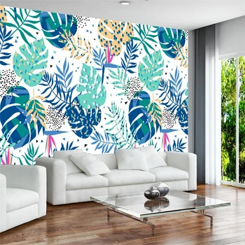 beibehang Šiuolaikinės ranka-dažytos tropinių miškų augalų bananų lapų freskos fone sienos užsakymą didelės freskos žalia tapetai