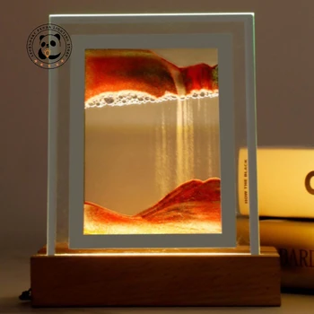 Namų Dekoro Naktį Šviesos 7Color LED Teka Smėlio Tapyba Stalo Lempa 3D Judančios Smėlio paveiksl Turas Stiklo smėlio laikrodis Naktiniai staleliai, Lempa