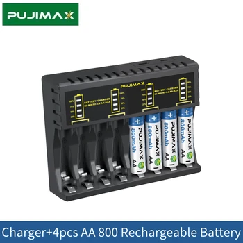 PUJIMAX 8-Lizdas NiMH/NiCd Baterijų Kroviklis AAA/AA Įkraunamos Baterijos+4Pcs 800mAh AA Ni-MH Baterijos Nustatyti Saugiai ir Patikimai