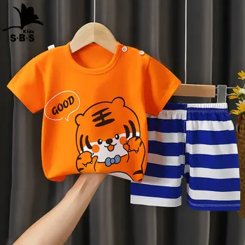 Vaikų trumpomis rankovėmis tiktų vasaros medvilnės naujas mergaičių marškinėlių 2-piece vaikiški drabužiai