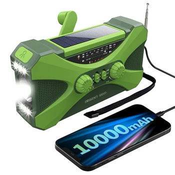 10000mAh Saulės Ranka Skriejikas Radijas FM AM Avarinis Baterijos Multi-funkcija Portable LED Žibintuvėlis SOS Signalo Galia Banko NOAA Orai