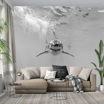 Custom 3D Freskos Baltasis Ryklys Gyvūnų Foto Tapetai Miegamajame, Gyvenamasis Kambarys su Sofa-lova, TV Foną, Sienų Apdaila neaustinių Popieriaus