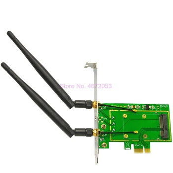 50pcs Mini PCI-E, PCI-E 1X Desktop Adapter Konverteris su Dviem Antenos Belaidžio Wifi Tinklo plokštė