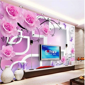 beibehang Užsakymą foto tapetai, sienų lipdukai didelės freskos rose modelio atspindys 3d stereoskopinis televizijos fone