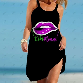 Moterims Seksualus Lūpų Vasaros Slydimo Suknelės Išsamios Off Peties Rankovių Moterų Paplūdimio Suknelės Lūpų Spausdinti Atsitiktinis Suknelės, Šaliai