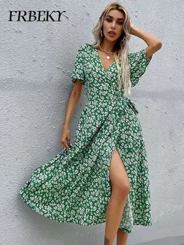 Suknelės Moterims 2023 Vasarą Naujas Mados Žalioji Slim Spausdinti Suknelė Lline Nėrinių Elegantiškas Šalis Suknelės Moterų Paplūdimio