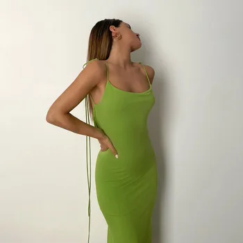 Naujas Vientisos Spalvos Backless Nėrinių Tuščiaviduriai Iš Suspender Slim Fit Ilga Suknelė Sexy Lady Šalis Suknelė