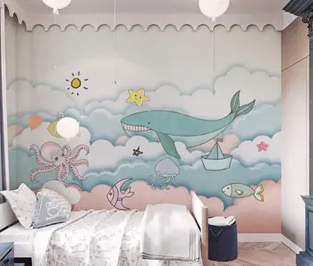 beibehang užsakymą Vandenyno banginių freskomis tapetai, vaikų kambarys, miegamasis apdailos fone šiaurės tapetų namų tobulinimas