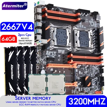 Atermiter Dual X99 Plokštė Su 2011-3 XEON E5 2667 V4*2 procesorius Su 4pcs X 16 GB = 64GB DDR4 3200MHz Serverio Atminties Combo Kit