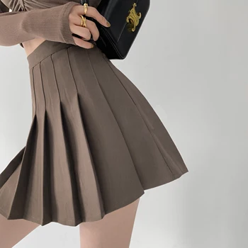 Amerikos koledžo stiliaus kavos spalva aštrus mergina klostuotas sijonas, moterų pavasarį ir rudenį slim high waisted trumpas sijonas, ret