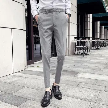 2023 Naujas Vyrų Suknelė Kelnės Slim Straight Vientisos Spalvos Mygtuką Atsitiktinis Streetwear Kelnės Vyriškos Verslo Mažai Kojų Kostiumas Kelnės P194