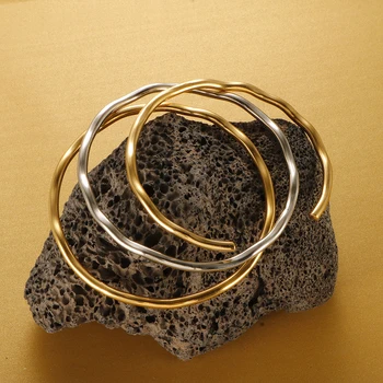 Nereguliarus Nerūdijančio Plieno Aukso chromu padengtas Aukštos Poliruoto Apyrankę Minimalistinio Wave Formos Manžetai Bangle Moterų Mados Juvelyrika