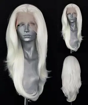 Balta Šviesūs, Nėriniai Priekiniai Perukas Sintetinis Banguoti Plaukai Šviesūs Šviesos Perukas Cosplay Silver Blond Glueless Didelis atsparumas Karščiui Pluošto